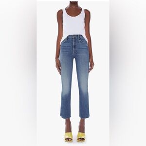 MOTHER The Hustle Ankle Fray Distressed Healing Jar Crop Jeans,Size-26